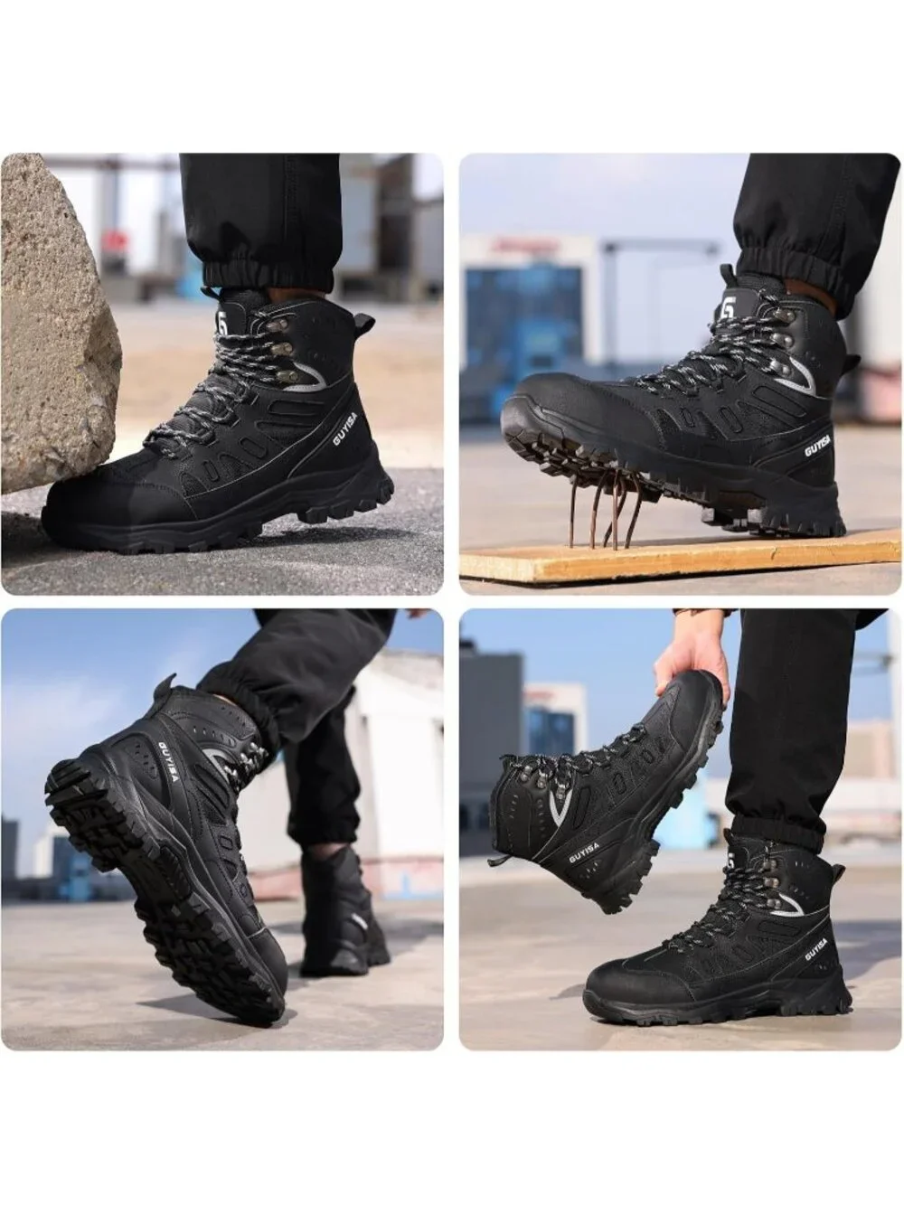 Men's Black Breathable Shoes Casual High Top Steel Toe Non Slip Hiking Boots